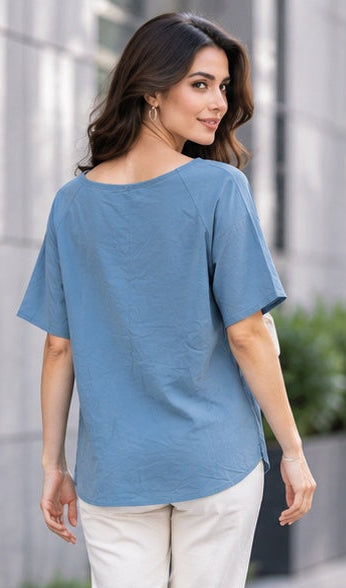 Blue V-Neck Lace Trim Sleeveless Top