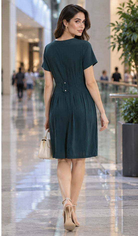 Teal Button Front Short Sleeve Mini Dress