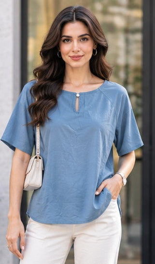 Dusty Blue Relaxed Short Sleeve Top