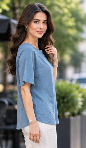 Blue V-Neck Lace Trim Sleeveless Top