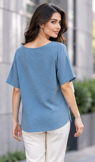 Dusty Blue Relaxed Short Sleeve Top