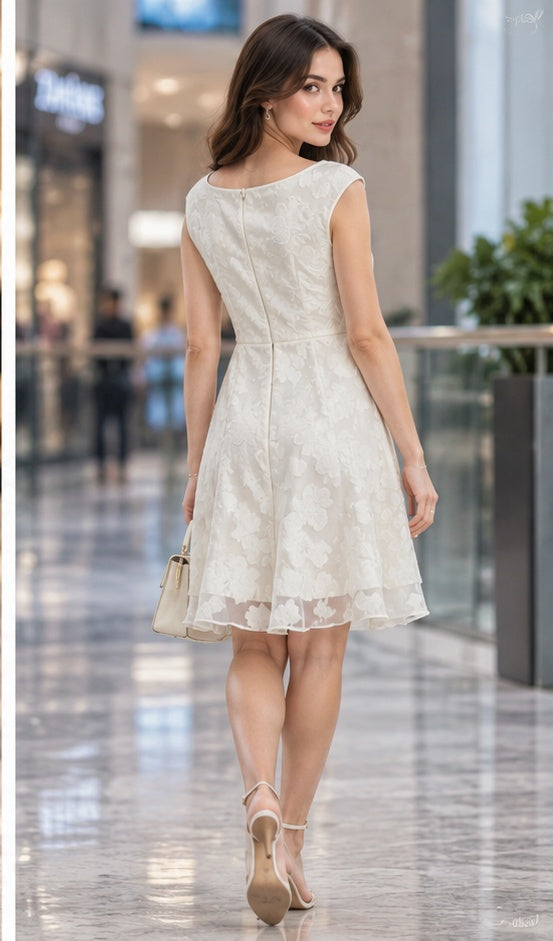 Cream Floral Puff Sleeve Mini Dress